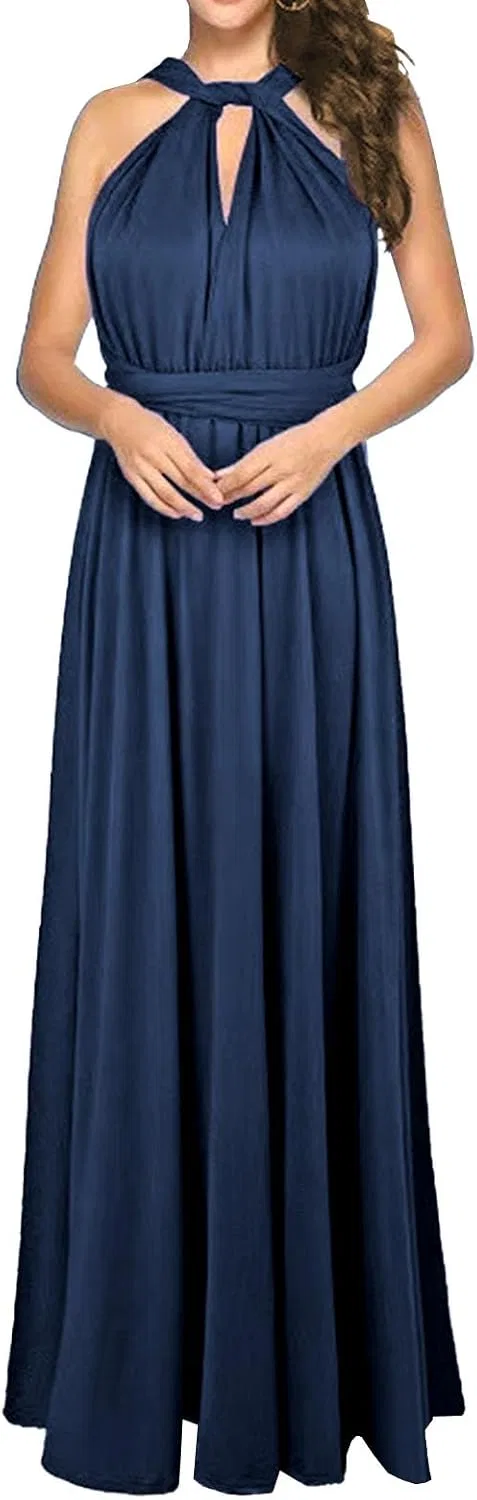 Женское длинное платье-запах с воротником-стойкой Generic, Navy Blue