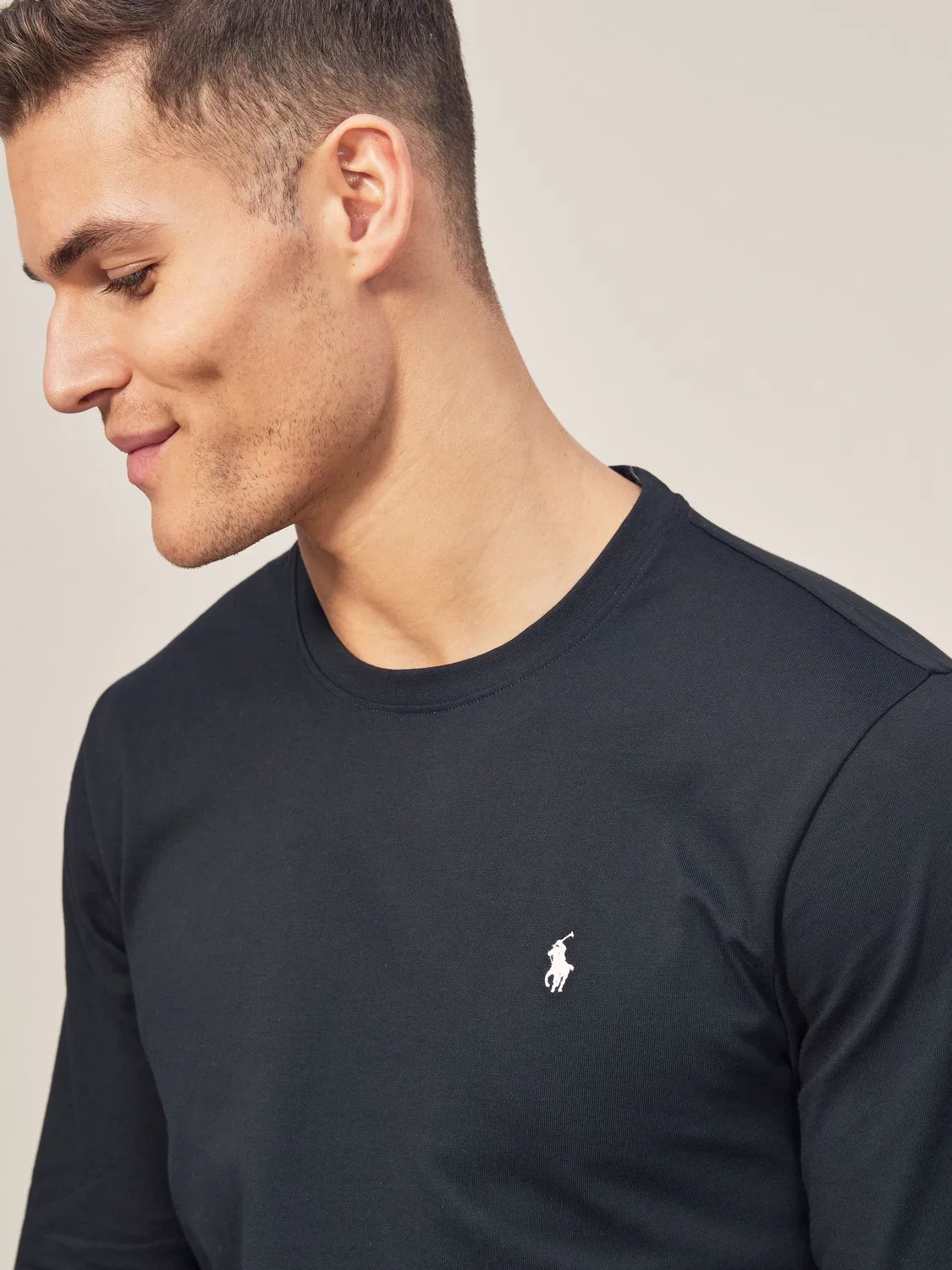 Черная хлопковая футболка с длинным рукавом и логотипом Polo Ralph Lauren — фото 4