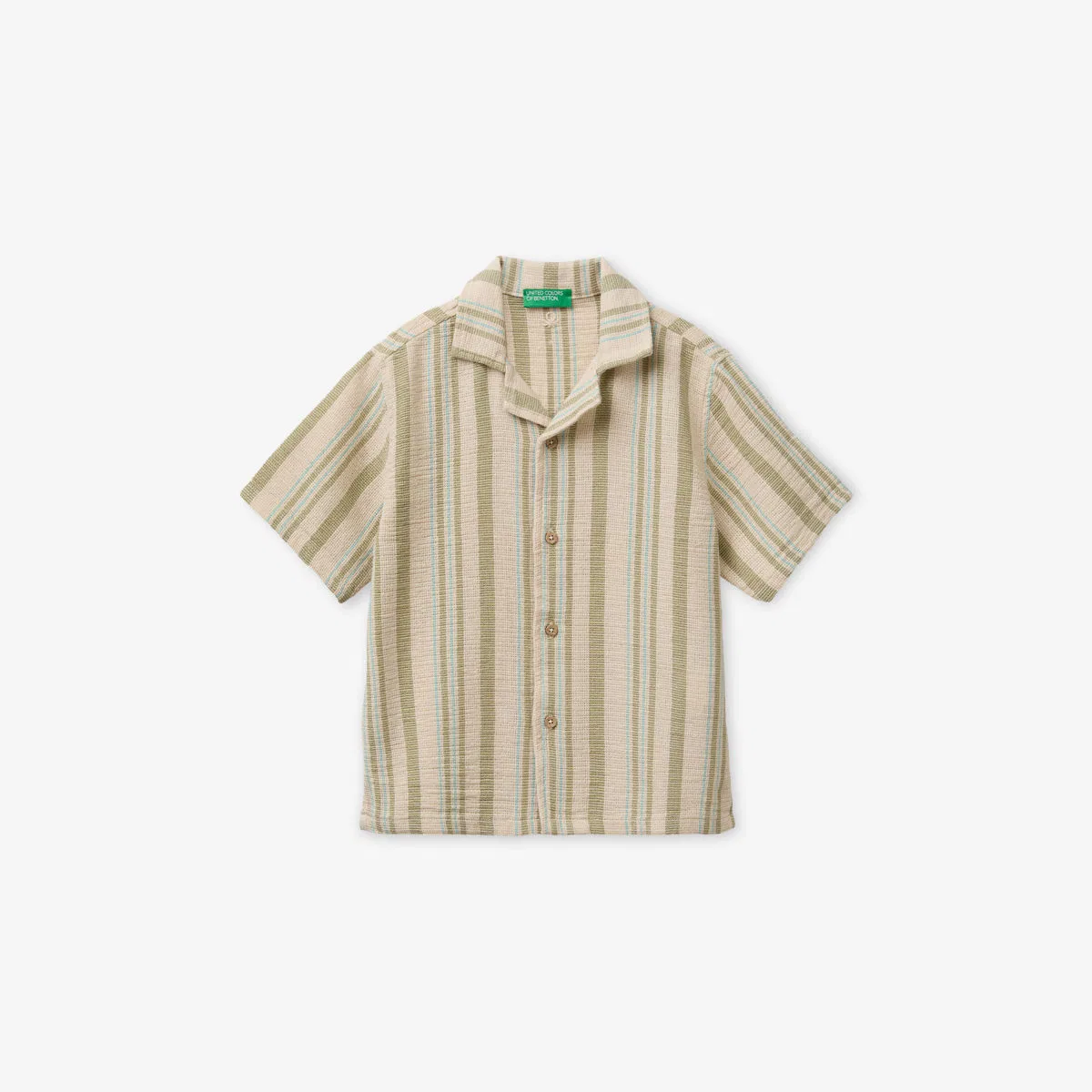 Полосатая рубашка свободного кроя из хлопковой смеси, 6-13 лет Benetton, бежевый