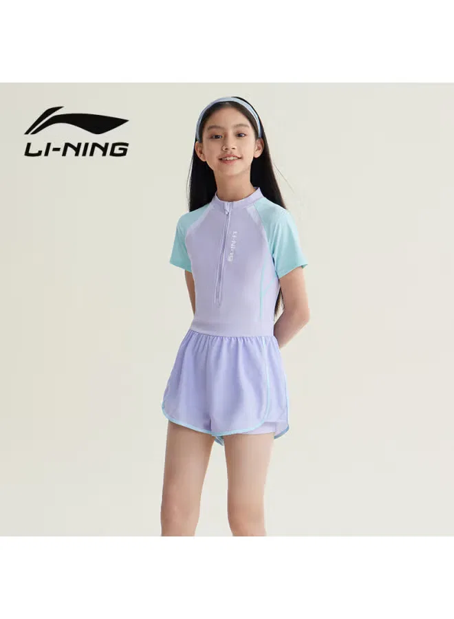 Купальник детский с цветными блоками Li-Ning, фиолетово-синий