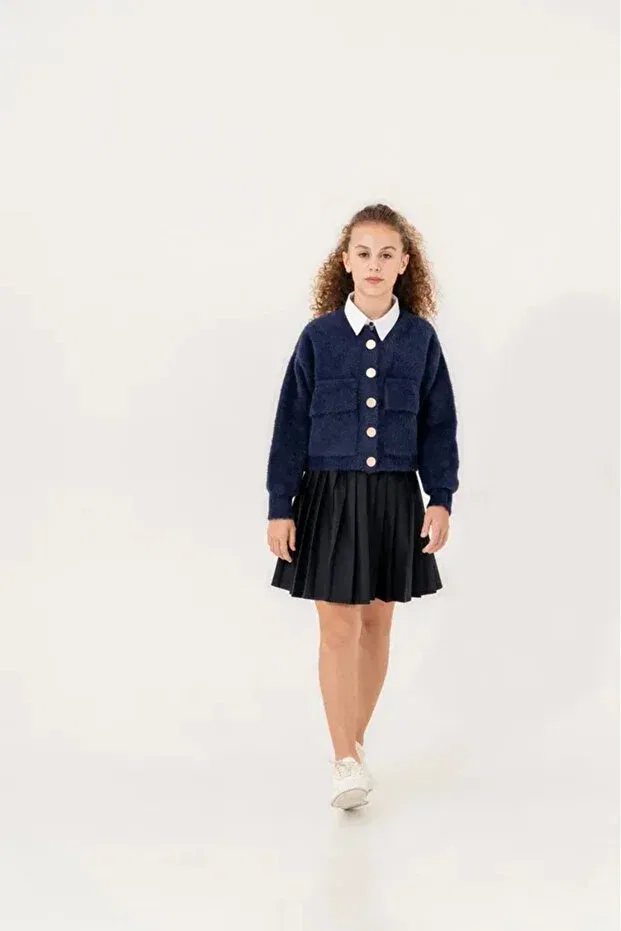 Детское для девочек пальто-бомбер с принтом Bearded School Bomber Jacket Loco Loco, Navy Blue