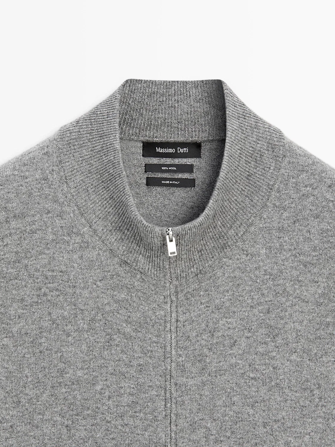 Вязаный кардиган из шерсти на молнии Massimo Dutti, серый — фото 3