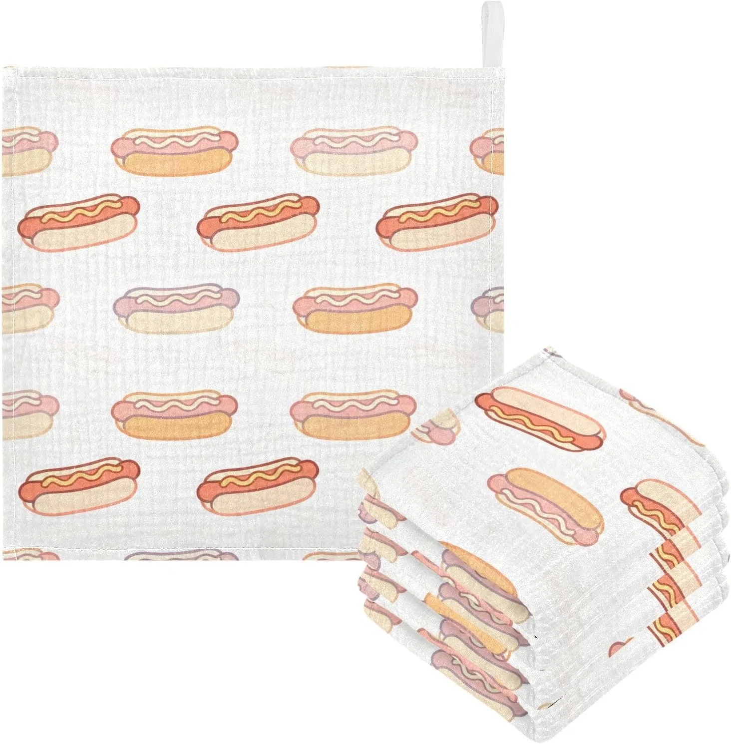 Марлевая салфетка для лица Hot Dog Pattern, GuoChe, 4 слоя, 30x30 см — фото 3