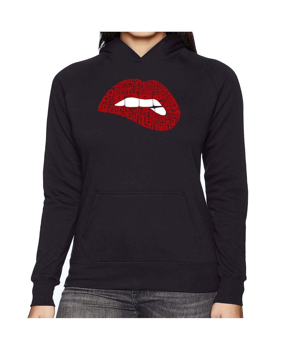 

Женская толстовка с капюшоном word art - savage lips LA Pop Art, черный