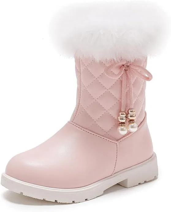 Детские зимние сапоги для девочек с мехом и бантом kkdom, Pink