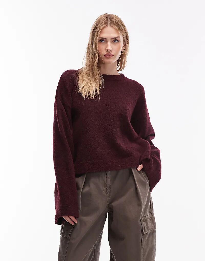 

Супермягкий вязаный джемпер с широкими рукавами и шерстью ASOS DESIGN винного цвета