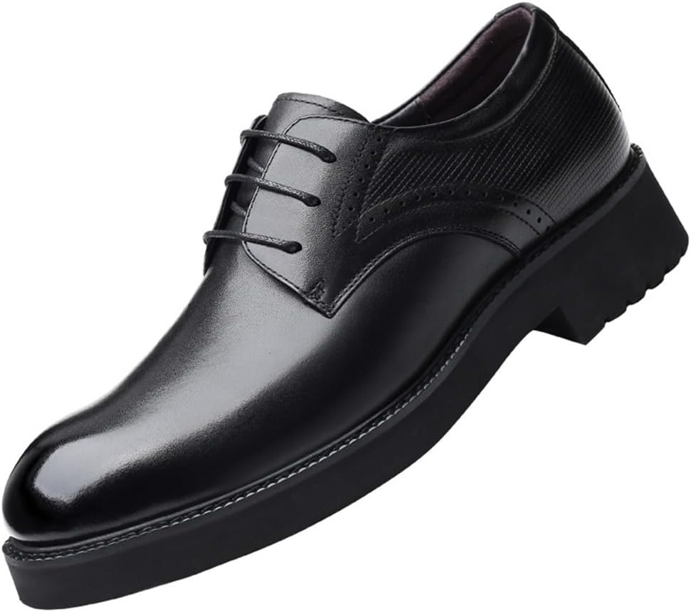 

Мужские оксфорды YGCEEIA с круглым носком, шнуровкой и кожаной отделкой, увеличивающие рост на 8 см, модная формальная рабочая обувь, черный