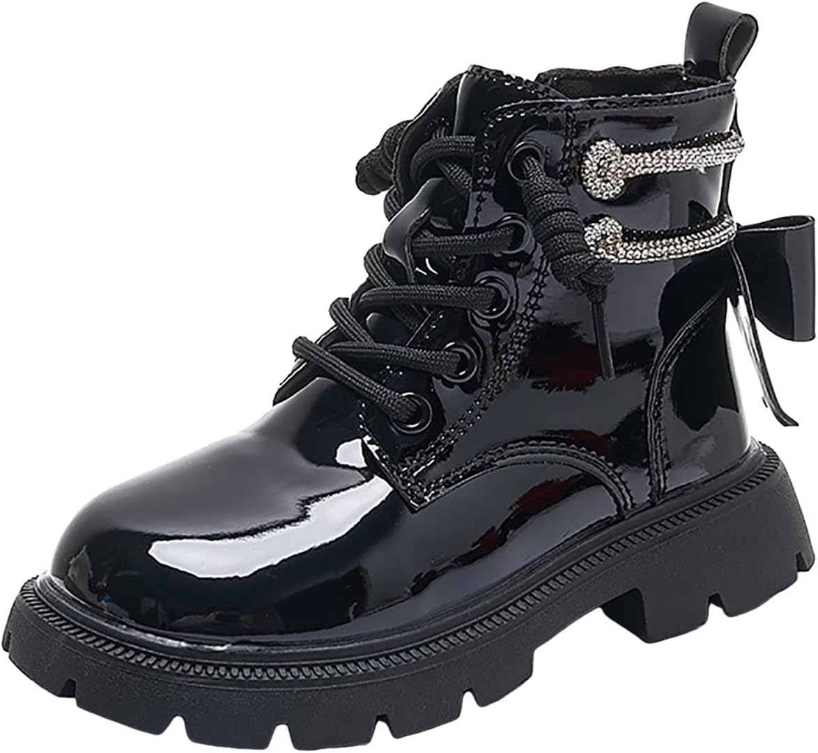 

Ботинки IWIHMIV для девочек, детские сапожки для верховой езды, кожаные сапоги с боковой молнией, на низком массивном каблуке, слипоны, зимние повседневные ботиночки, Black