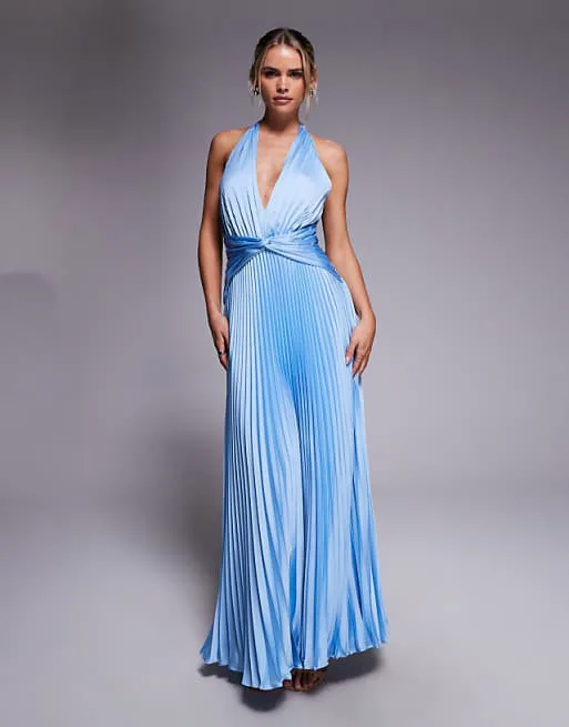 

Синее атласное платье макси со складками Forever New Petite