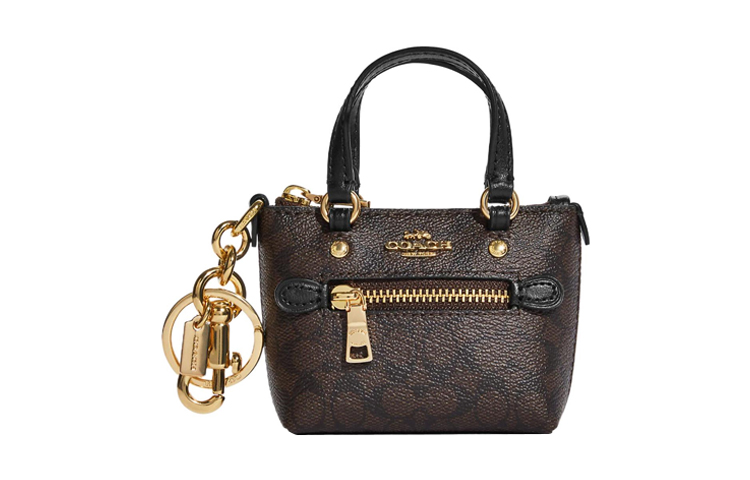

COACH Миниатюрный брелок для сумки из галерейного холста с гладкой кожей женский коричневый