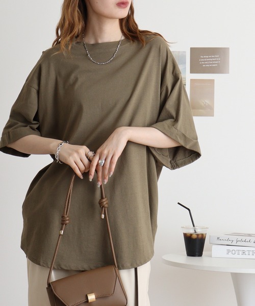 

Футболка свободного кроя с закатывающимися рукавами до локтя AtONE, цвет хаки