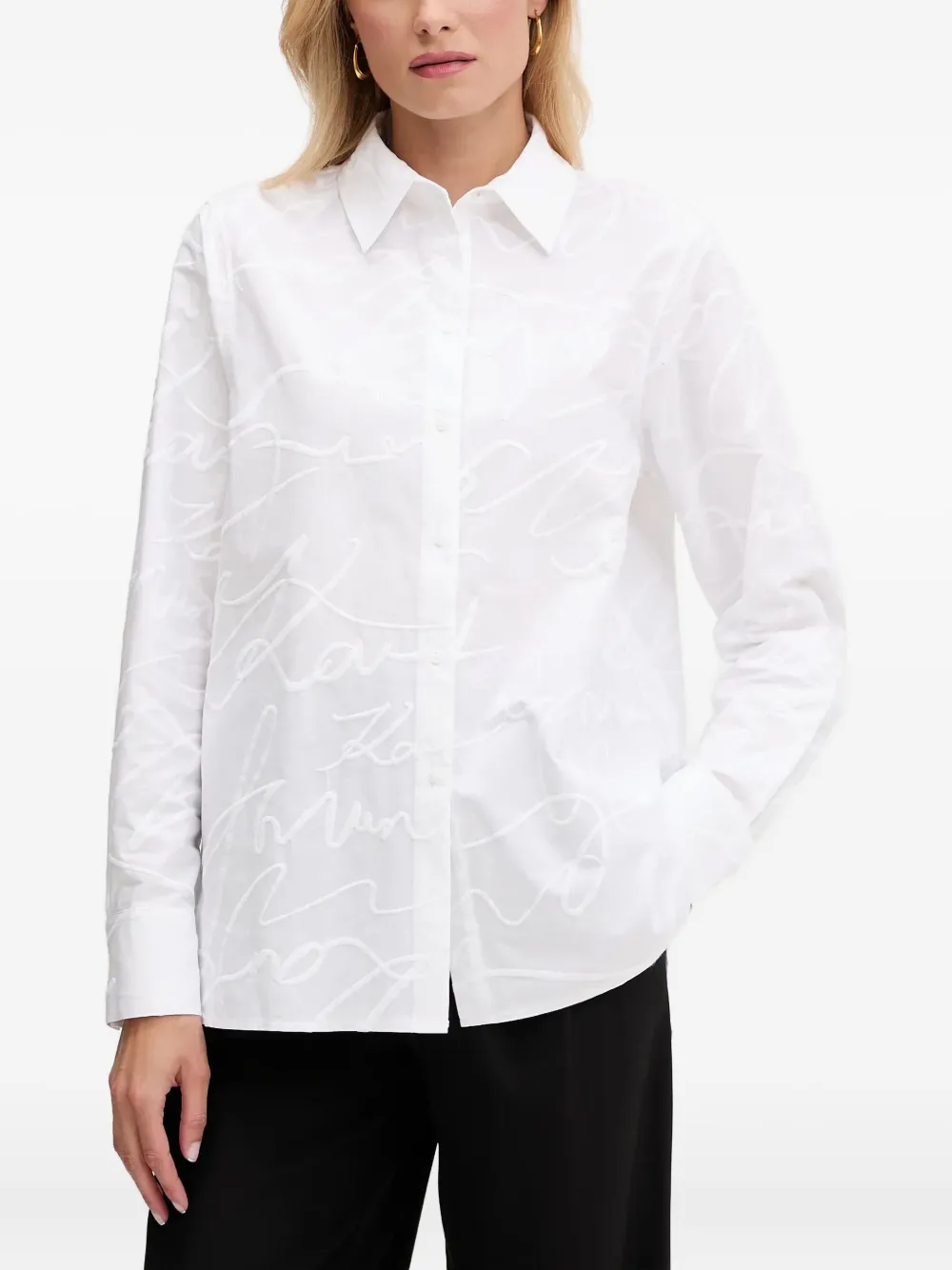 

Рубашка с длинными рукавами и вышитым логотипом KARL LAGERFELD, белый