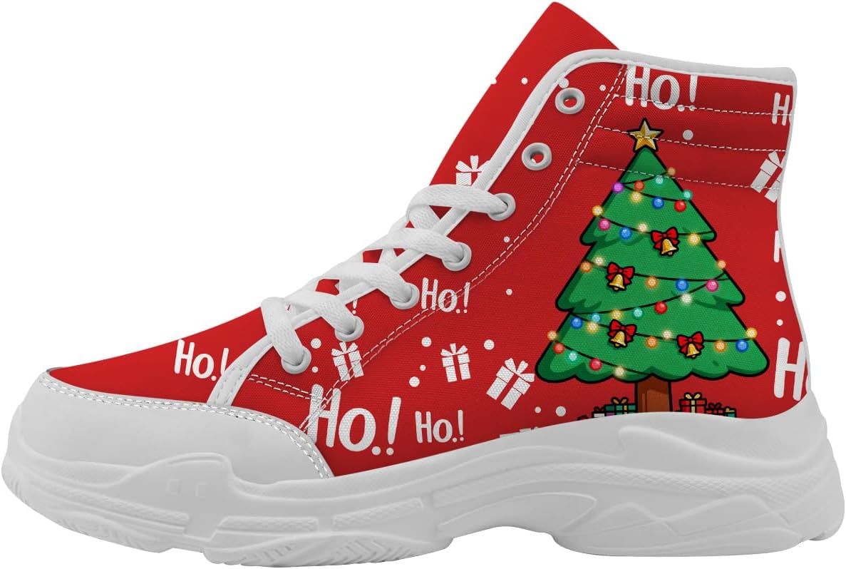 

Рождественские высокие кеды для женщин, тканевые кроссовки на платформе со шнуровкой, подарки для нее и для него Generic, красный/зеленый