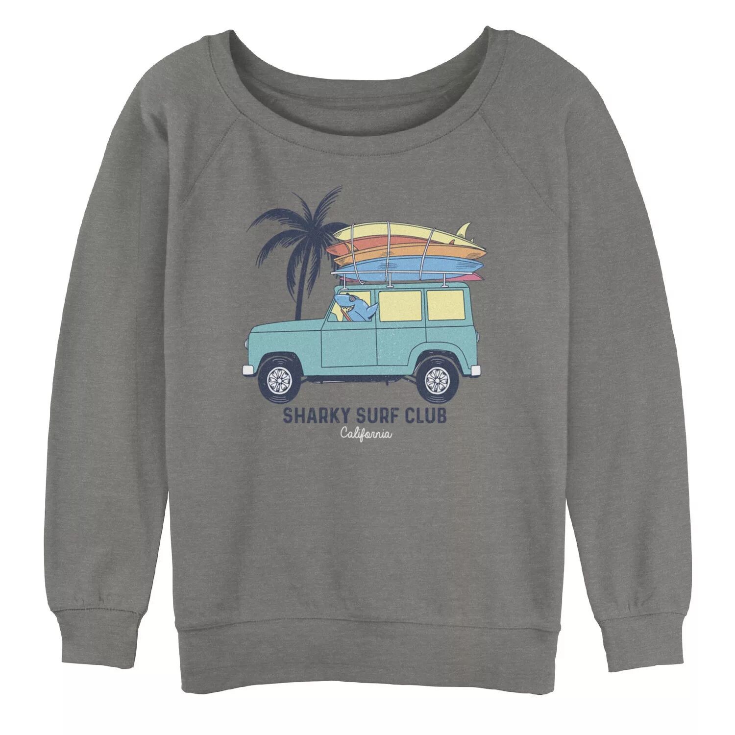 

Свитшот с рисунком Sharky Surf Club Shark In Surfboard Van Licensed Character, серый