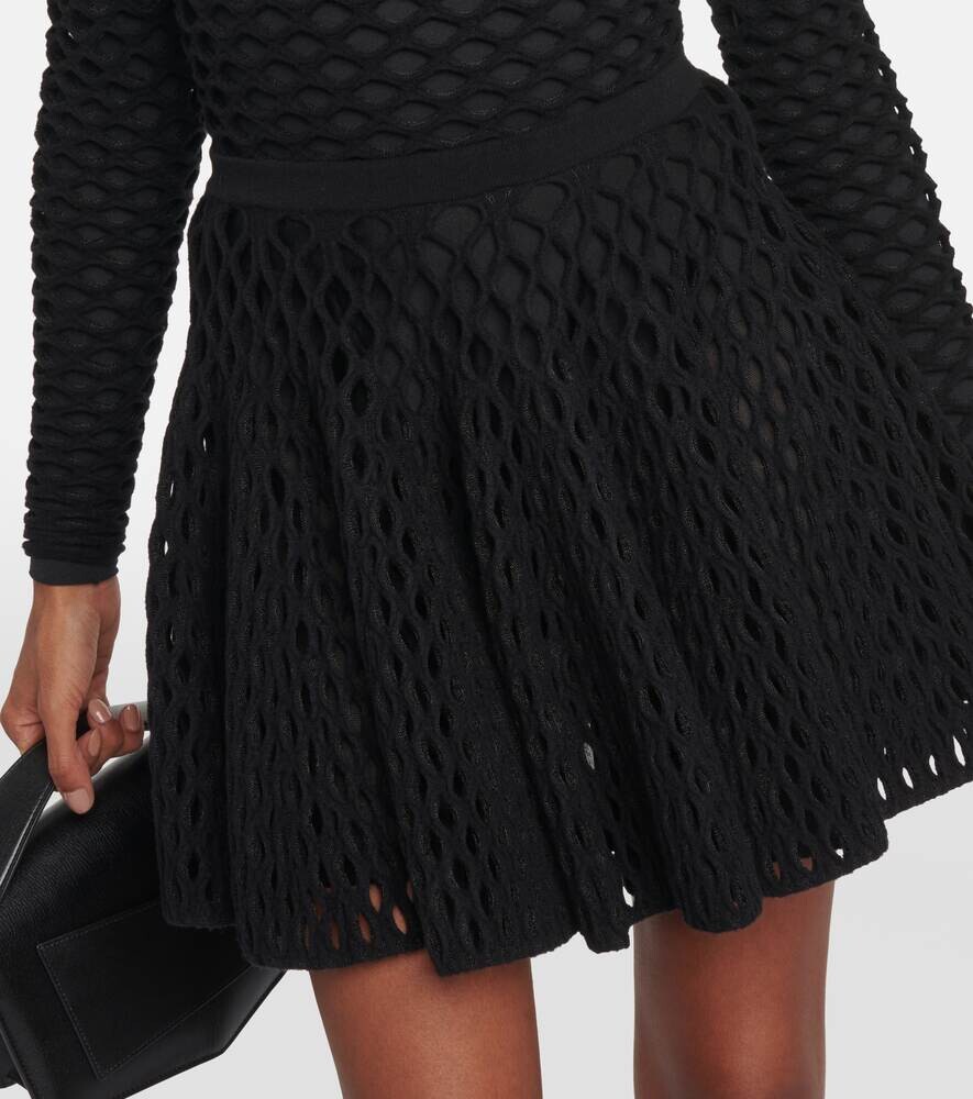 Мини-юбка ажурной вязки из смесовой шерсти с высокой посадкой ALAÏA, черный — фото 4