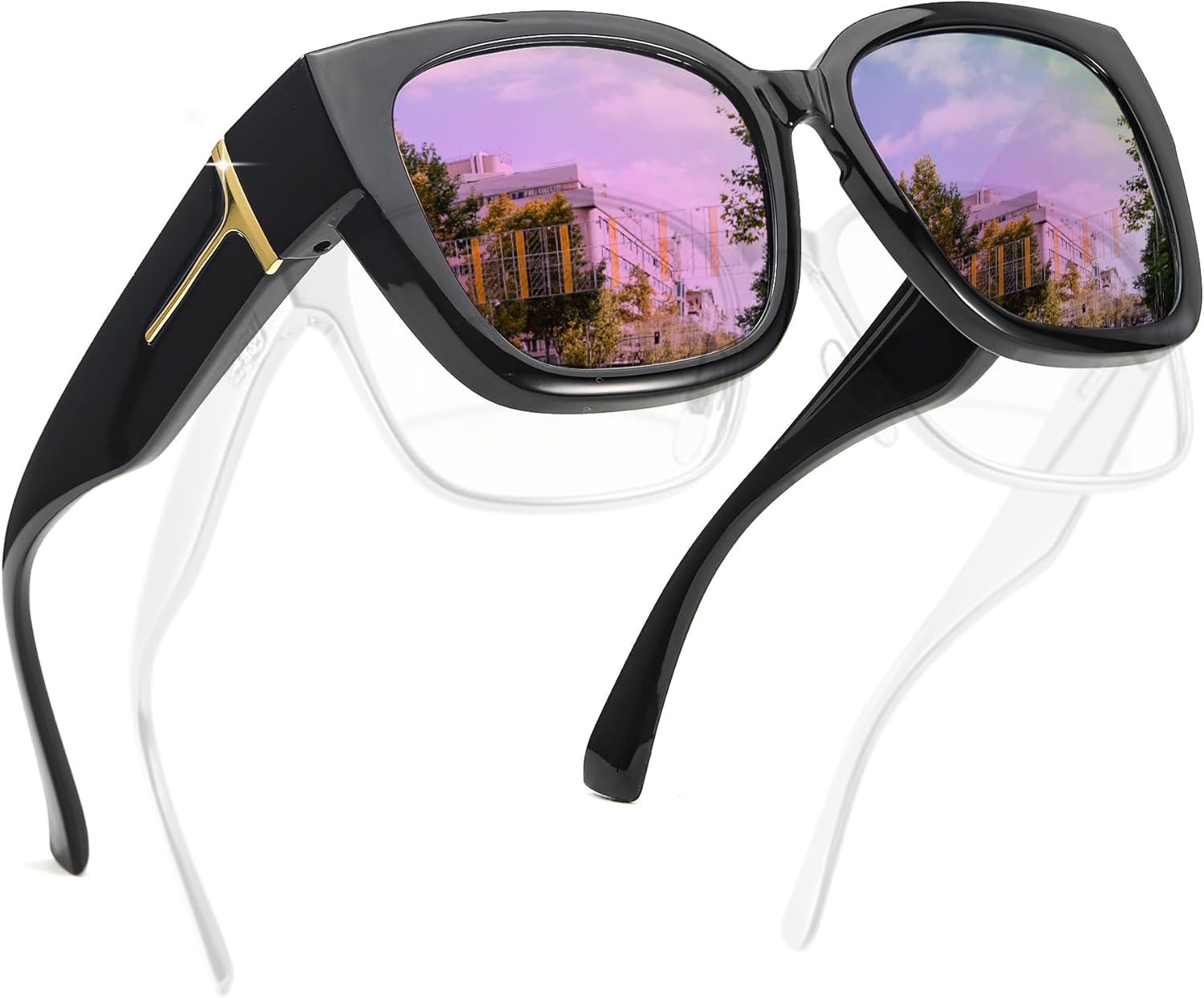 

Солнцезащитные очки FancyPink Polarized Fit Over Glasses для женщин с защитой от УФ-излучения - зеркальные очки, модные большие квадратные солнцезащитные очки, A10-black Frame Lightpurple Glasses