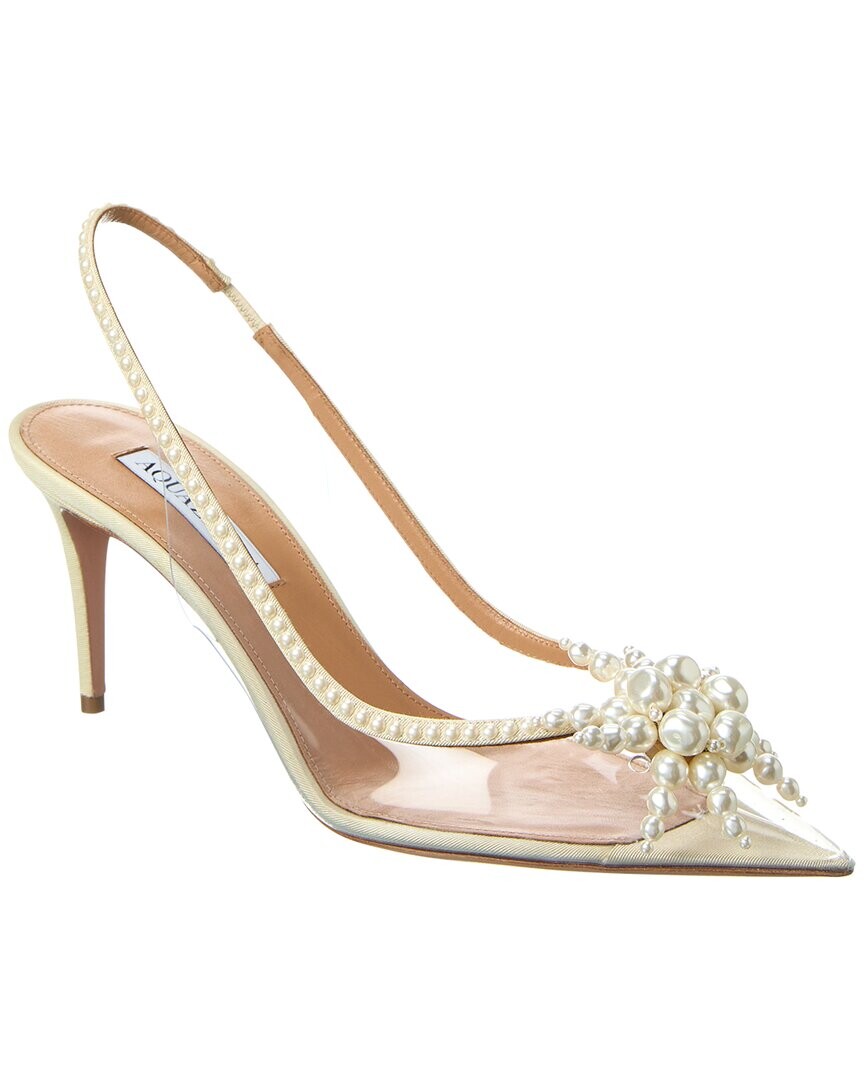 

Туфли Aquazzura Vendome 75 из репсовой ткани и винила с пяткой на пятке, бежевый