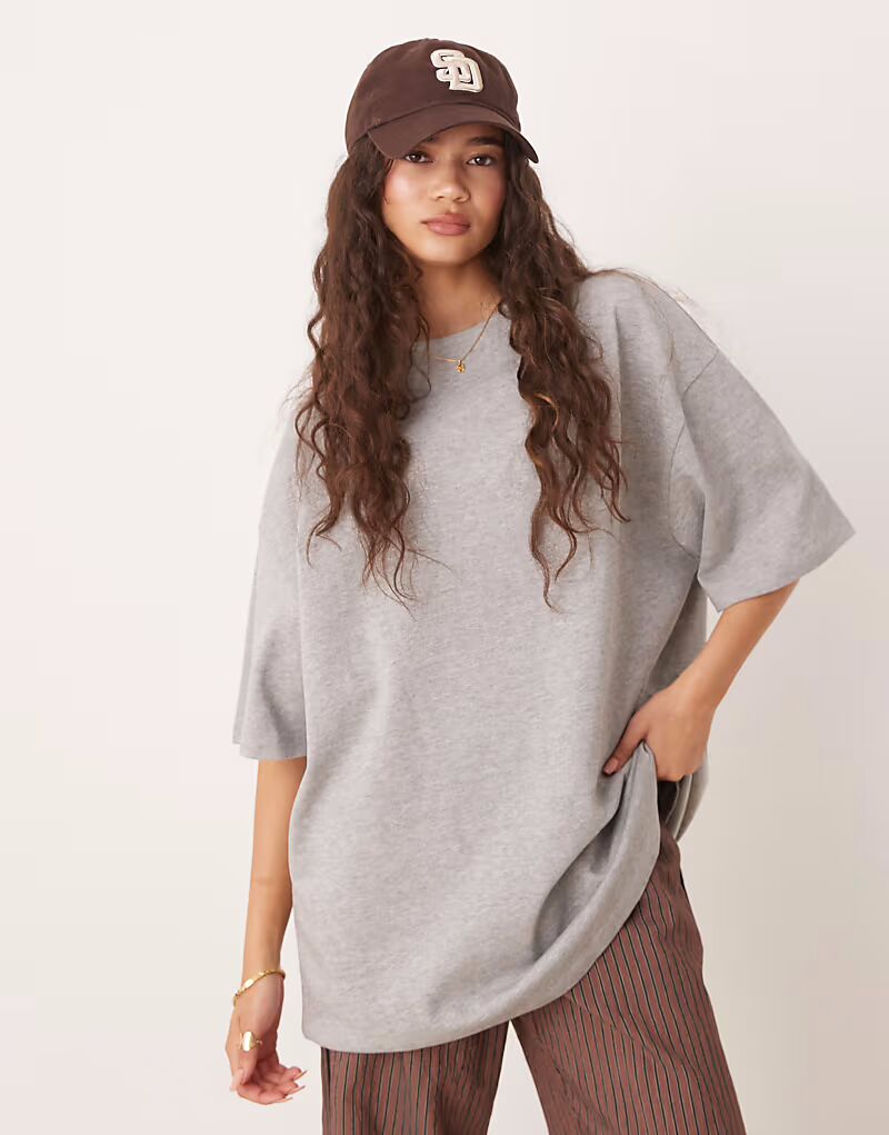 

Длинная футболка оверсайз ASOS DESIGN из плотной ткани серого меланжевого цвета