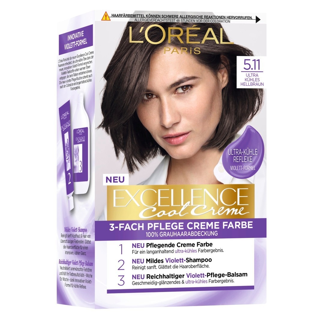 

Краска для волос excellence cool creme Loreal Paris, ultra kühles hellbraun 5.11, количество 1 шт.