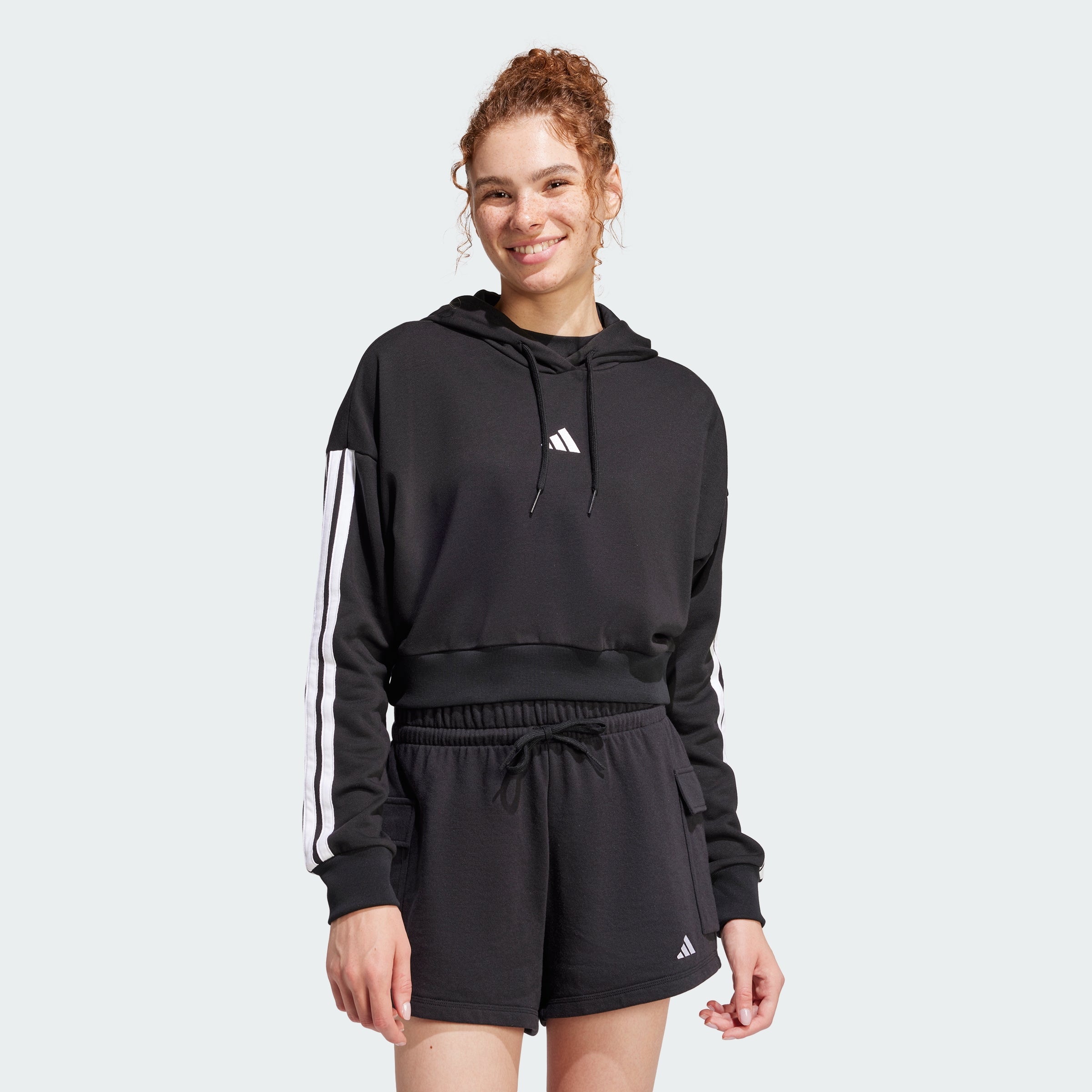 

Женская толстовка с капюшоном Adidas Essentials 3-Stripes French Terry Crop Adidas, черный/белый