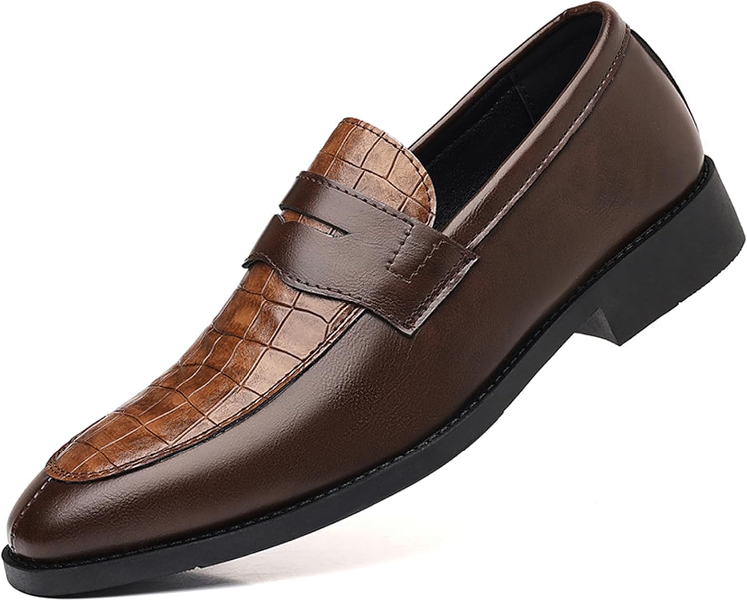 

Мужские винтажные туфли с тиснением под крокодила на резиновой подошве, для вечернего костюма и делового стиля, пенни-лоферы Lmgyzur, коричневый