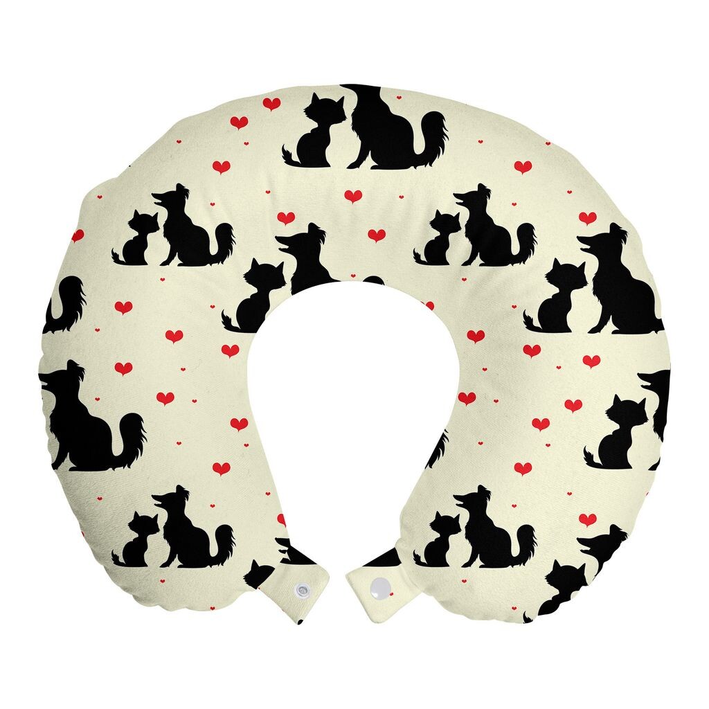 

ABAKUHAUS Красно-черная подушка для путешествий, поддержка шеи, Dog Cat Pet Love, пенопластовые дорожные принадлежности для самолета и автомобиля, 30x30 см, Бежево-красный черный