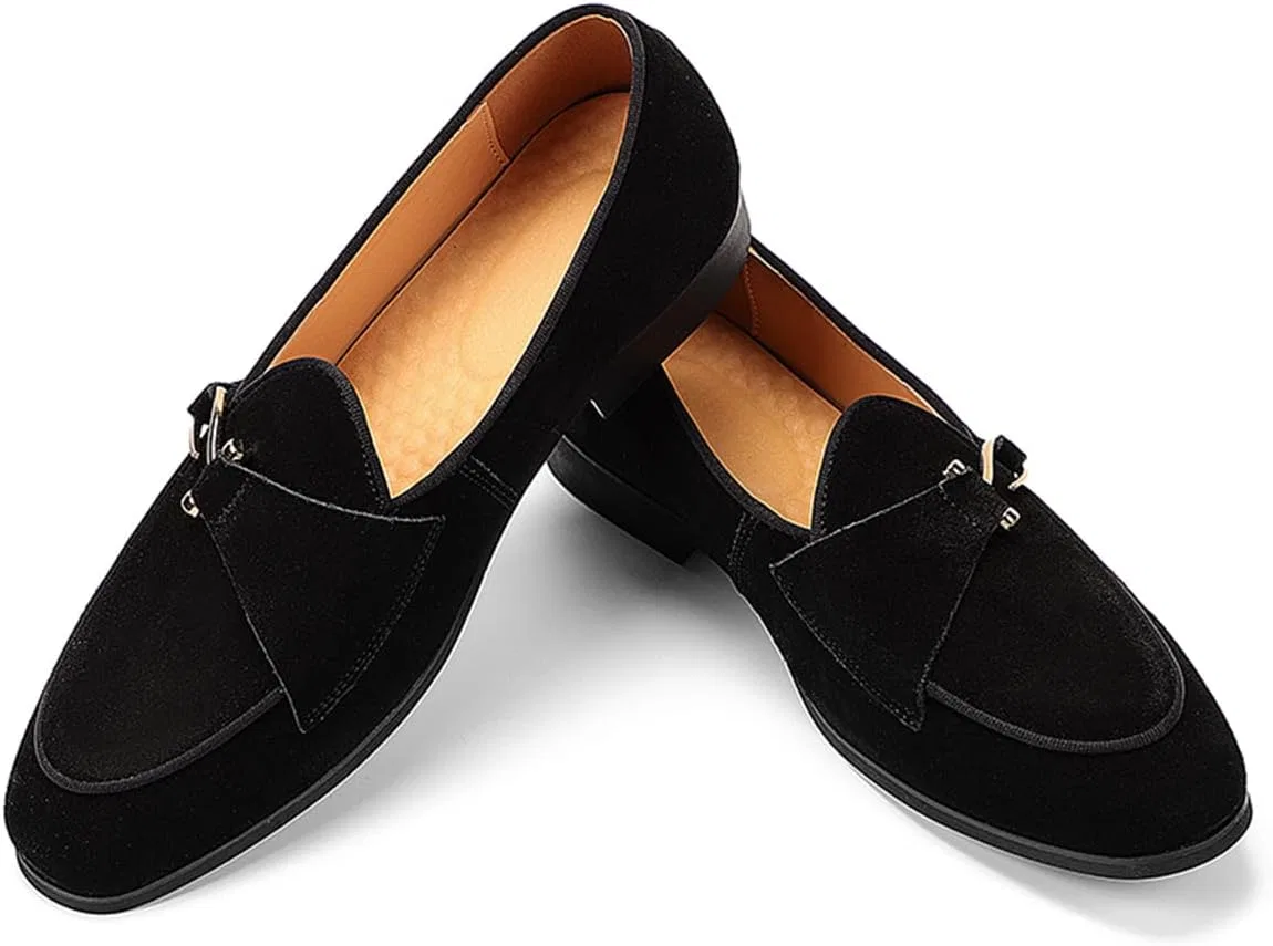 Лоферы кожаные замшевые, Monk Strap Slip-On, Black — фото 3