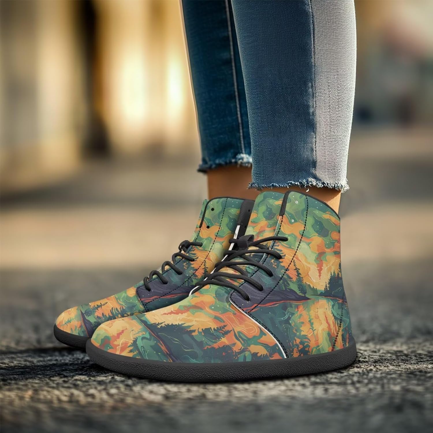 Охотничьи ботинки Binienty Barefoot для мужчин и женщин, водонепроницаемые, из искусственной кожи, высокие, с поддержкой лодыжки, спортивная обувь, Abstract Forest — фото 4