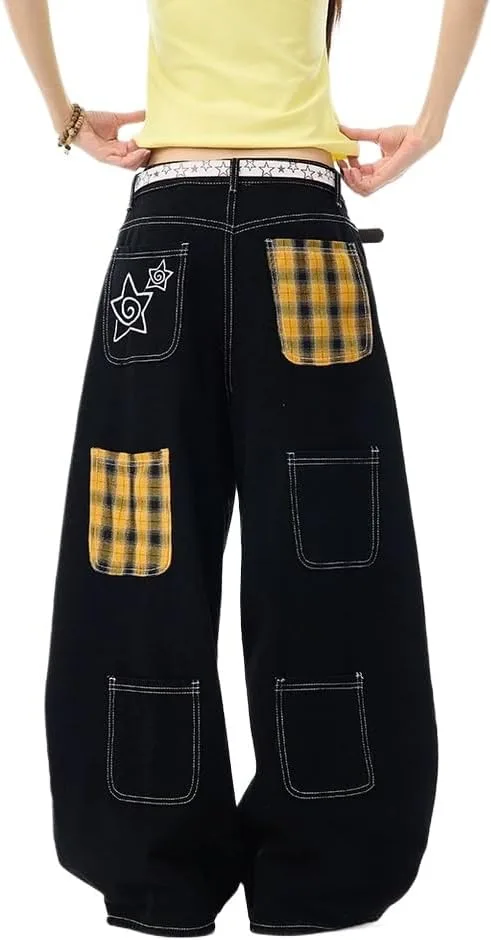 

Джинсы Unisex Y2k Vintage в стиле харадзюку с вышивкой звезд и множеством карманов GYPWRCR