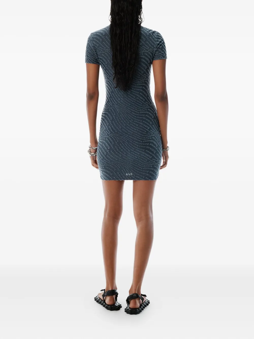 Платье с короткими рукавами и тисненым логотипом Alexander Wang, синий — фото 3