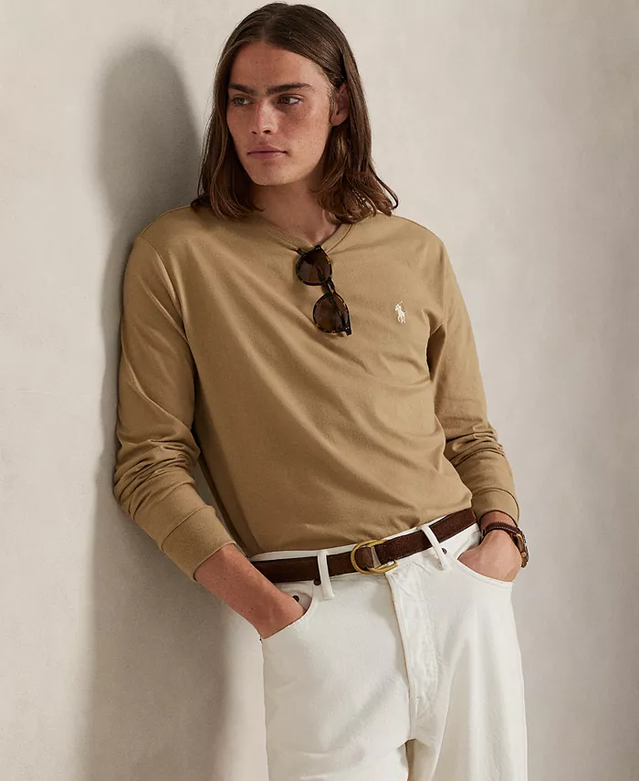 

Мужская футболка классического кроя с длинным рукавом из джерси Polo Ralph Lauren, коричневый/бежевый
