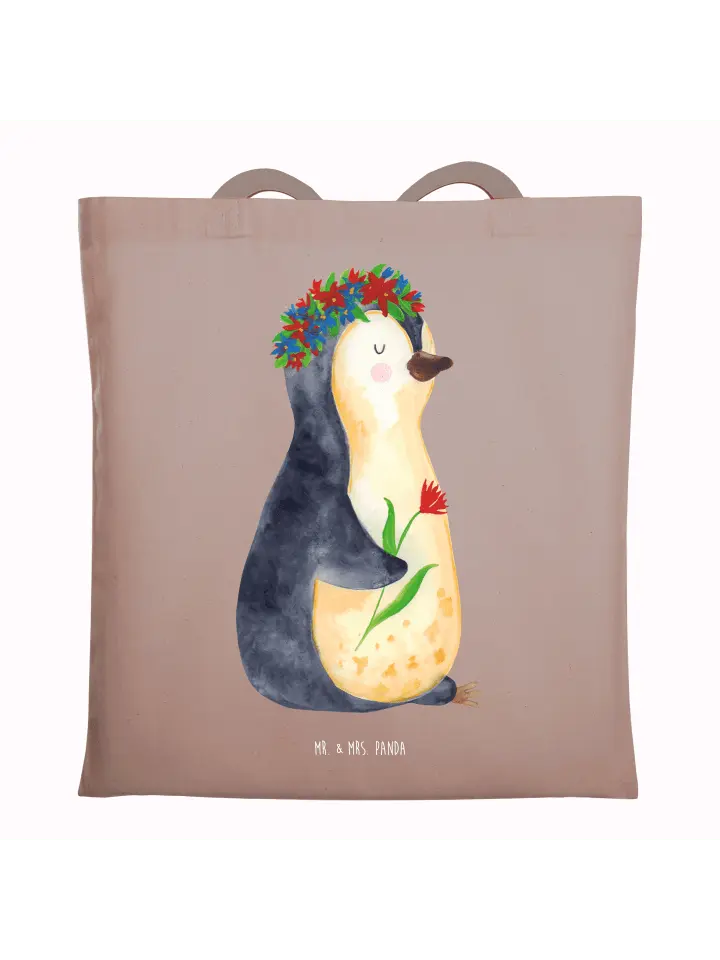 

Сумка для переноски Mr & Mrs Panda Pinguin Blumen ohne Spruch, пастельно-коричневый