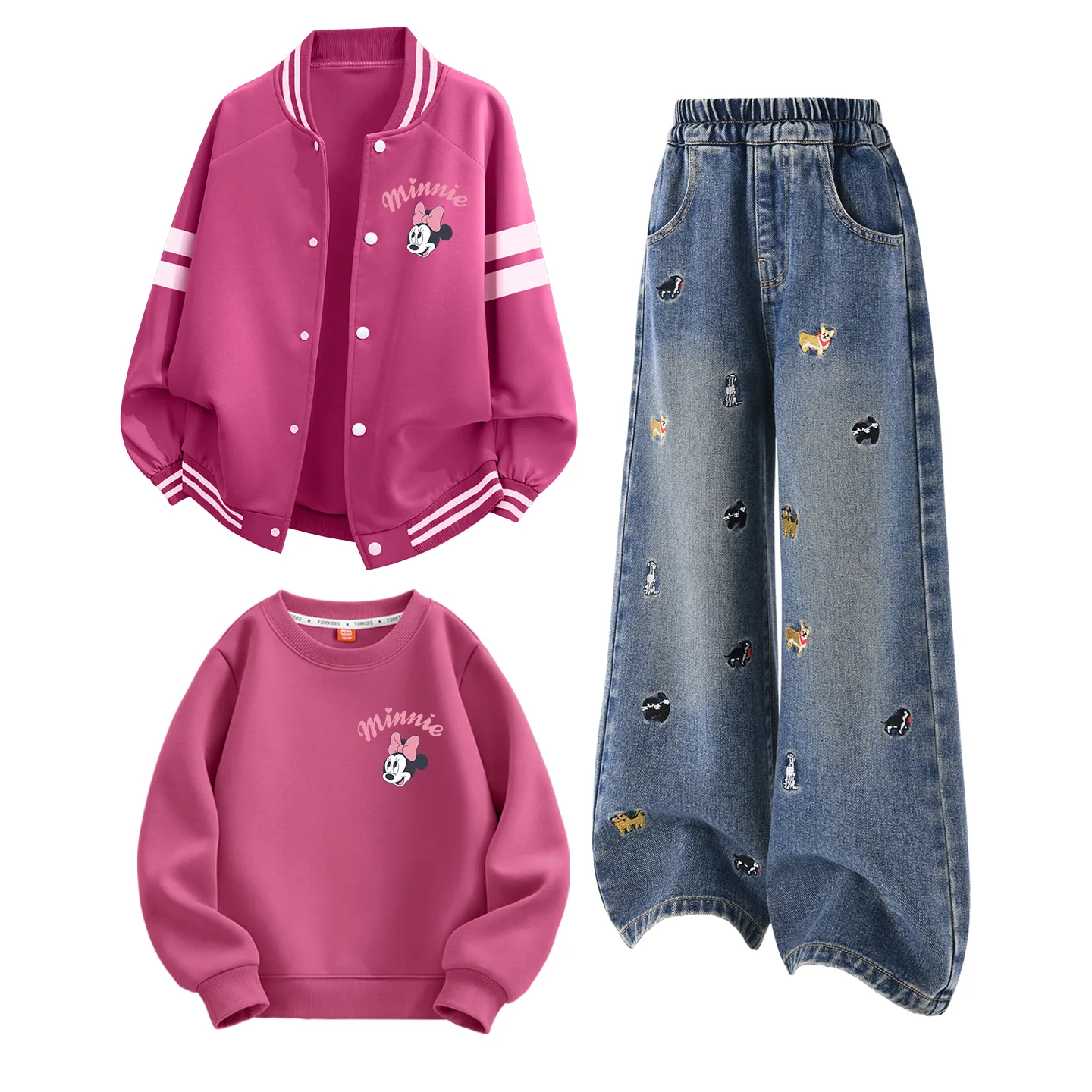 Детская повседневная спортивная футболка с круглым вырезом Disney, Diyue Xingni K Rose Red+Solid Color Denim Blue+Diyue Xingni K Berry Red — фото 3
