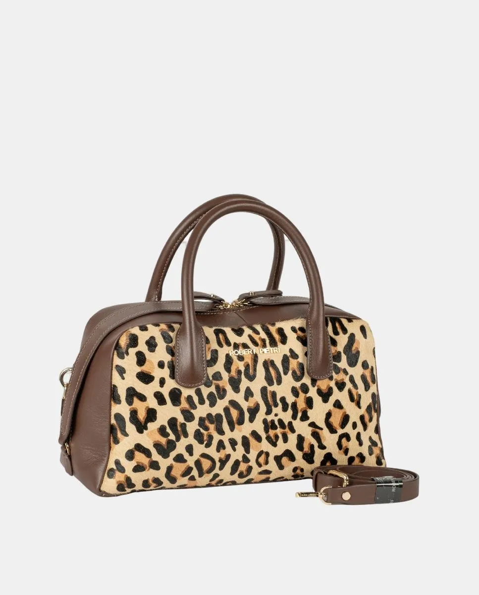 

Кожаная сумка-боулинг с меховой отделкой Robert Pietri, коричневый