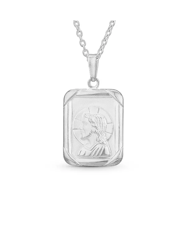

Религиозный металлический квадратный медальон в виде головы Иисуса Христа в стиле собачьей одежды, кулон из стерлингового серебра Bling Jewelry, silver