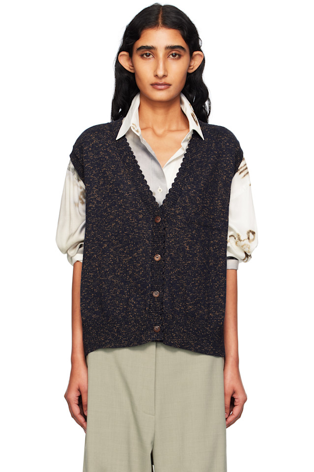 

Вязаный жилет из меланжевого хлопка Cardigan Cordera, синий