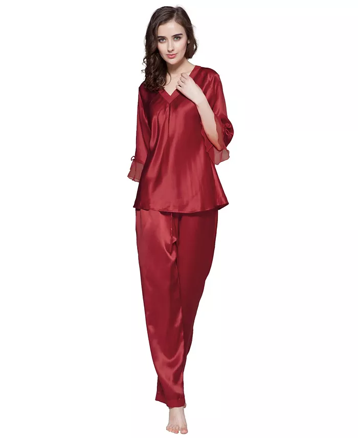 

Женский шелковый комплект пижамы с кружевом 22 Momme LILYSILK, красный