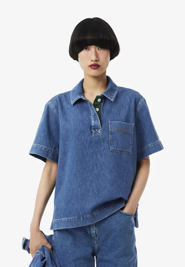 Рубашка поло Lacoste Bleu Chine, однотонная, голубая