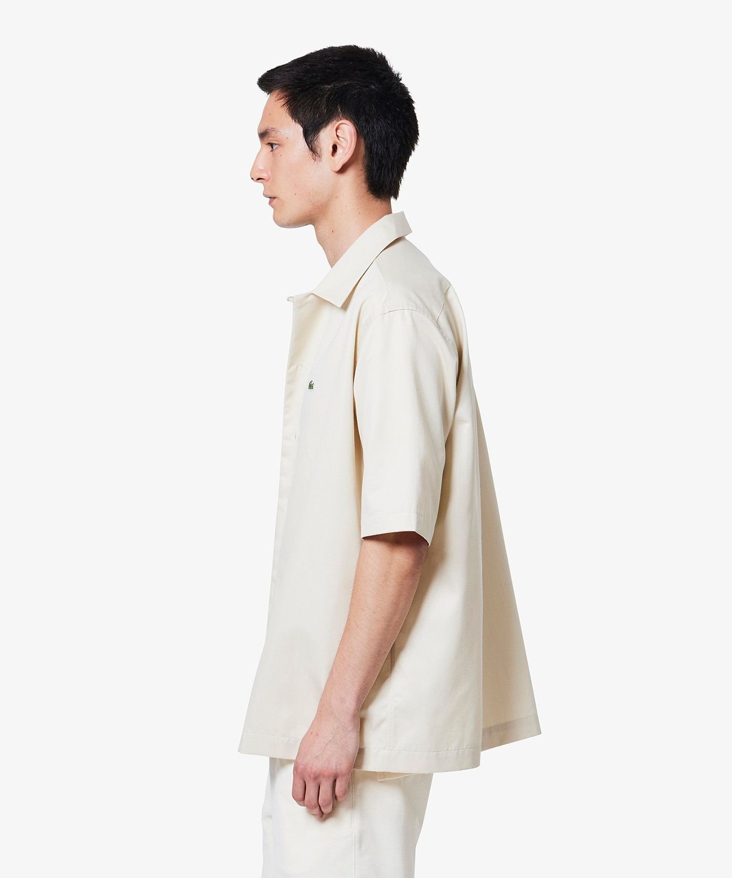 Рубашка с открытым воротником из смесовой шелковой ткани LACOSTE, Off white — фото 4
