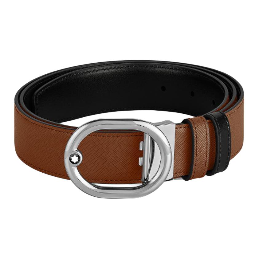 

Montblanc Ремень из телячьей кожи, унисекс, коричневый/черный, ширина 3,5 см