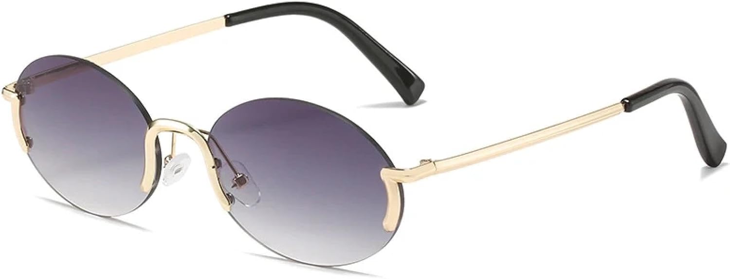 

Маленькие овальные солнцезащитные очки в стиле ретро без оправы для женщин и мужчин, модные летние очки для путешествий с защитой от УФ-излучения UV400 TKKTLLT, Gold Gradient Gray