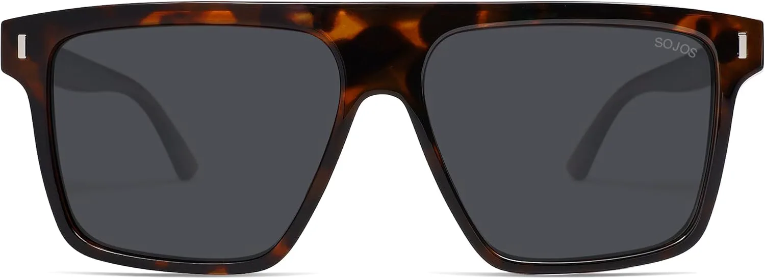 

Солнцезащитные очки SOJOS для женщин и мужчин, квадратная широкая толстая оправа, ретро-стиль, модная защита от УФ-излучения, модель SJ2373, Tortoise,silver,grey