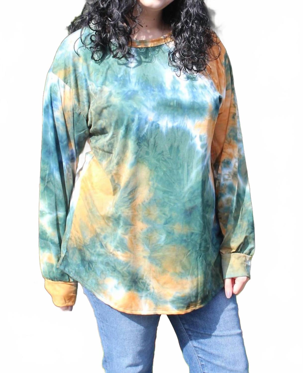 

Топ с длинным рукавом в технике тай-дай оливкового цвета Blumin