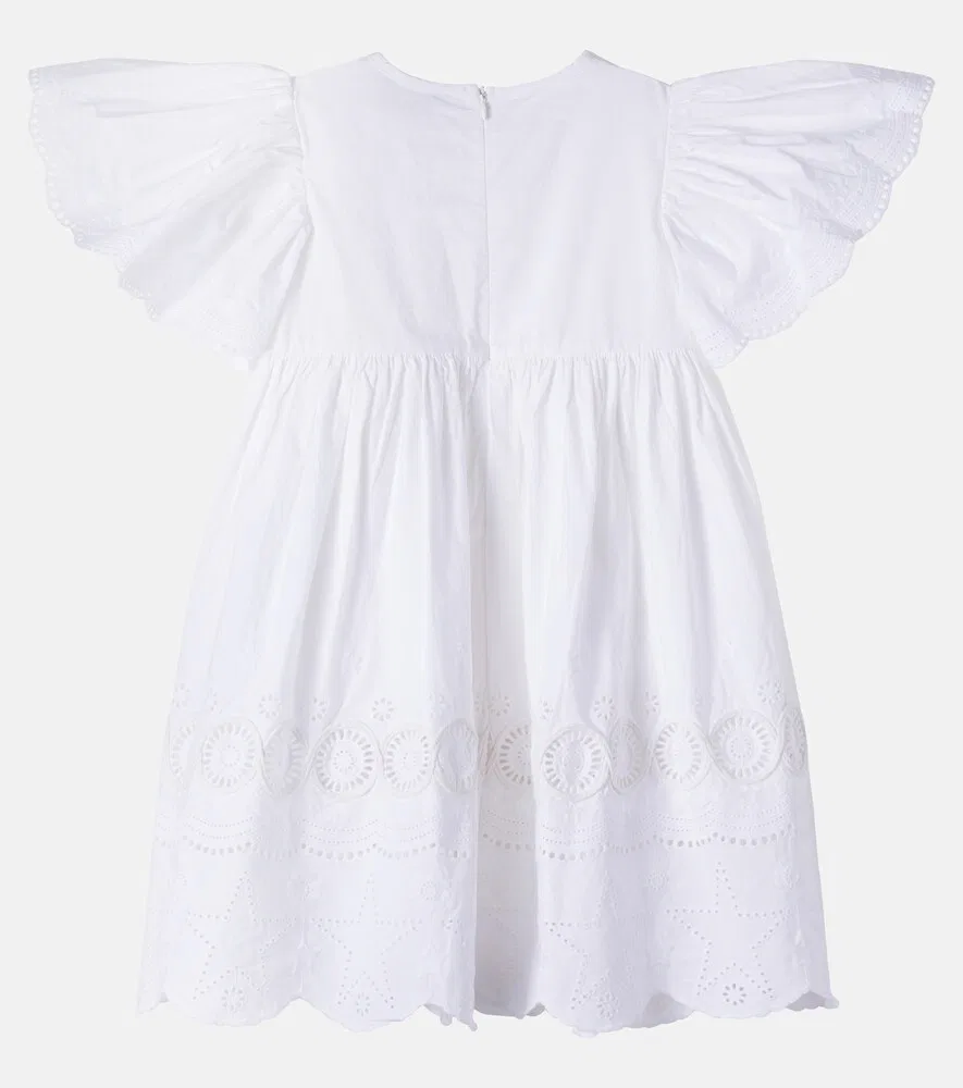 Платье из хлопкового поплина с вышивкой и оборками Stella McCartney Kids, белый — фото 3