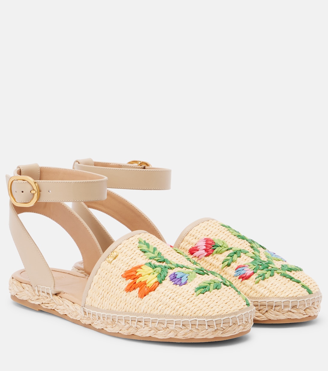 Вышитые эспадрильи Bribri из рафии Valentino Garavani, Naturale/Dusty Beige/Naturale
