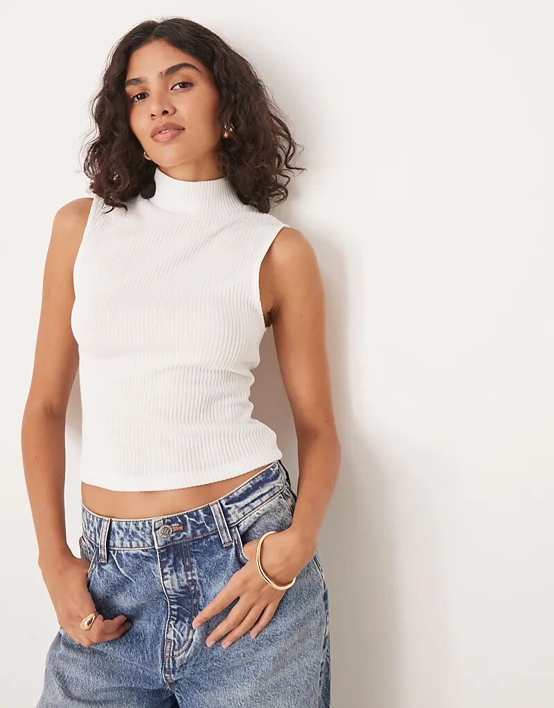 

Топ ASOS DESIGN с отделкой в рубчик кремового цвета