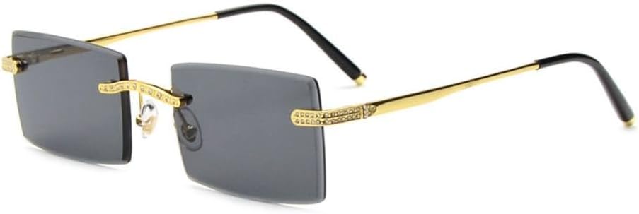 

Солнцезащитные очки-пилот без оправы для мужчин и женщин, модные безрамочные солнцезащитные очки с градиентной огранкой и бриллиантовой инкрустацией generic, Gold Grey