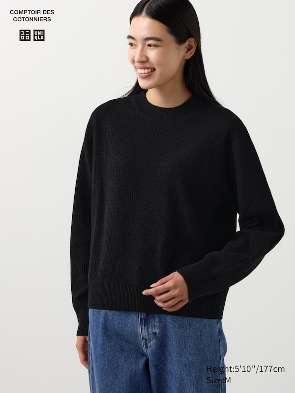 

Джемпер с круглым вырезом из овечьей шерсти Uniqlo, черный