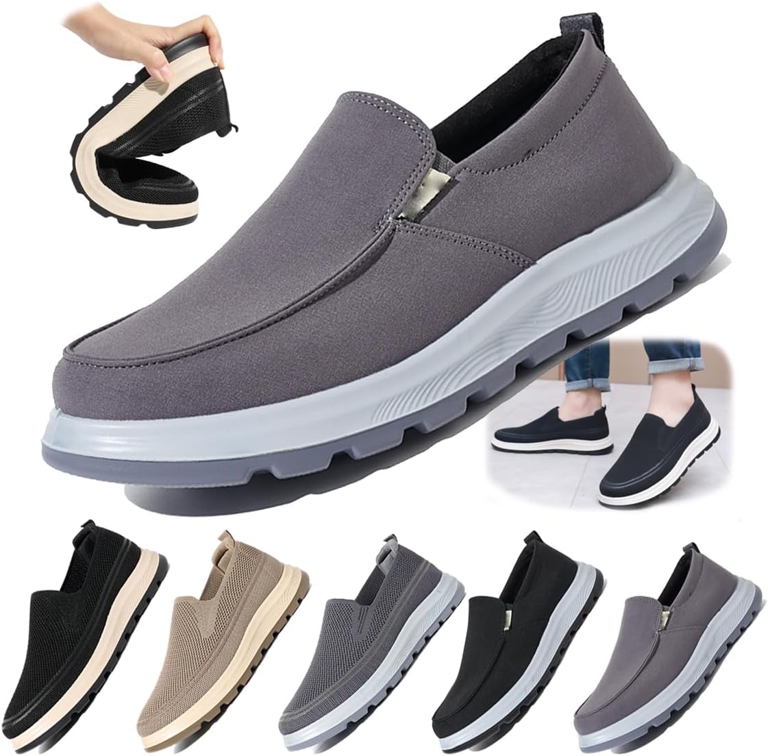 

Мужские кроссовки на пятке с сеткой, дышащие повседневные ходовые туфли с удобной противоскользящей подошвой, легкие кроссовки на каждый день Generic, серый