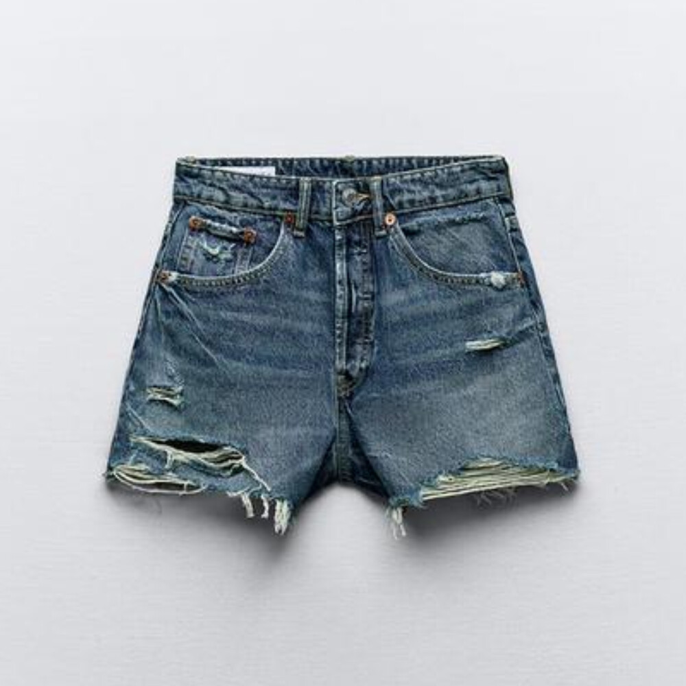 

Шорты Zara Trf High-waist Denim, темно-синий
